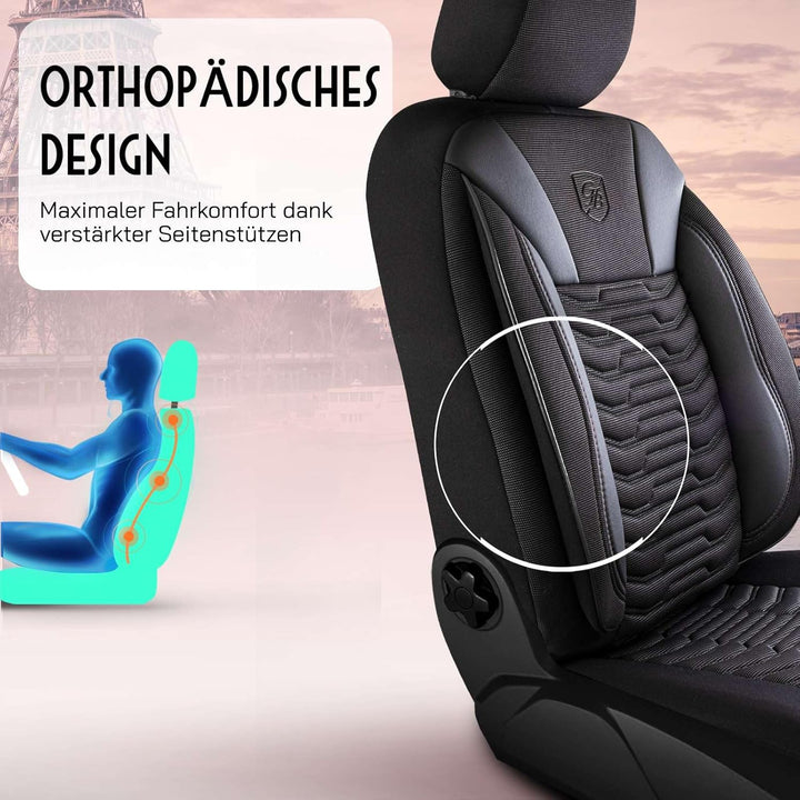 Autositzbezüge Universal für PKW & SUV – Premium Vordersitze Auto Sitzbezug aus Piqué-Stoff, Schwarz