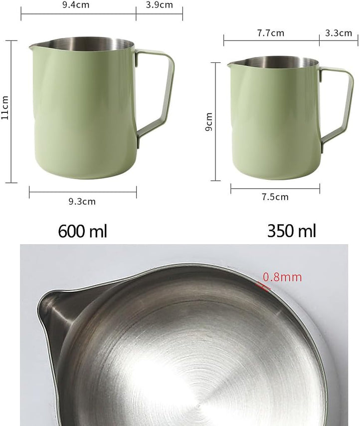 Espresso-Krug aus Edelstahl, zum Aufschäumen von Kaffee, Milch, Kaffee, Dampfkrug – Grün, 350 ml Grü