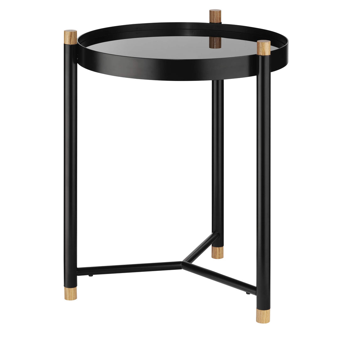 Kela Beistelltisch, Oak, Pulverbeschichtetes Metall mit Eichenholz und Glas, Ø 40 cm, 24266, Schwarz