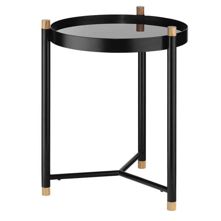 Kela Beistelltisch, Oak, Pulverbeschichtetes Metall mit Eichenholz und Glas, Ø 40 cm, 24266, Schwarz