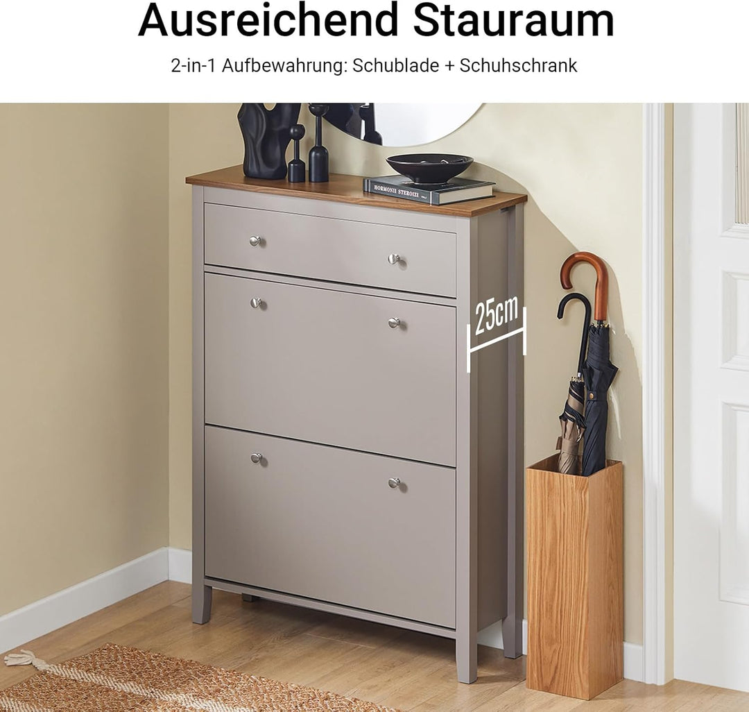 SoBuy Schuhschrank Schmal Schuhkipper Schuhkommode Schmal mit 2 Klappen & Schublade – Platz für 12 P