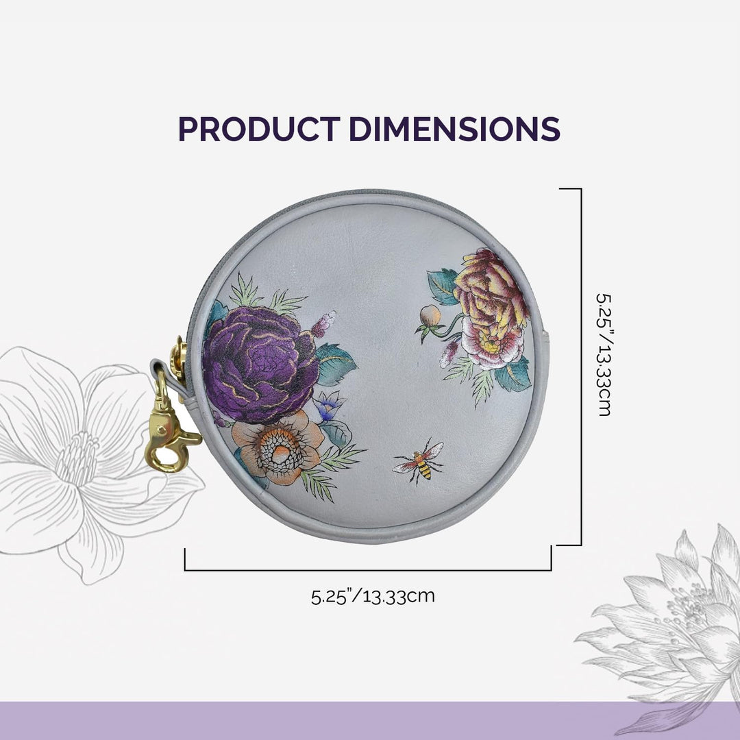 Anuschka Münzbeutel aus Echtleder, handbemalt, Rund - Floral Charm, Floral Charm