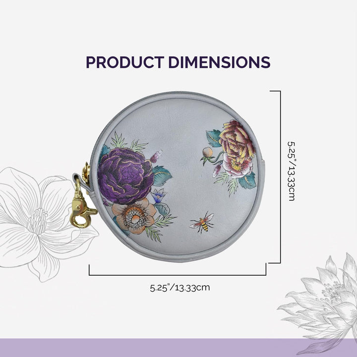 Anuschka Münzbeutel aus Echtleder, handbemalt, Rund - Floral Charm, Floral Charm