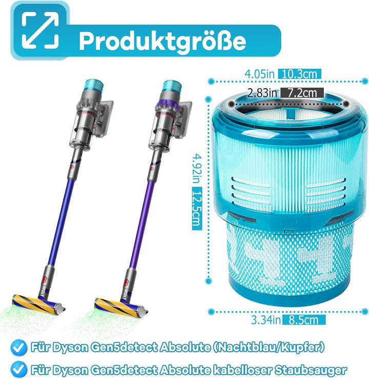 3 Stück Gen5detect HEPA-Ersatzfilter kompatibel mit Dyson Gen5detect Absolute kabelloser Staubsauger