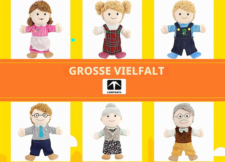 Familien-Handpuppen für Kinder, inklusive Opa, Oma, Vater, Mutter, Tochter, Sohn, perfekt zum Geschi
