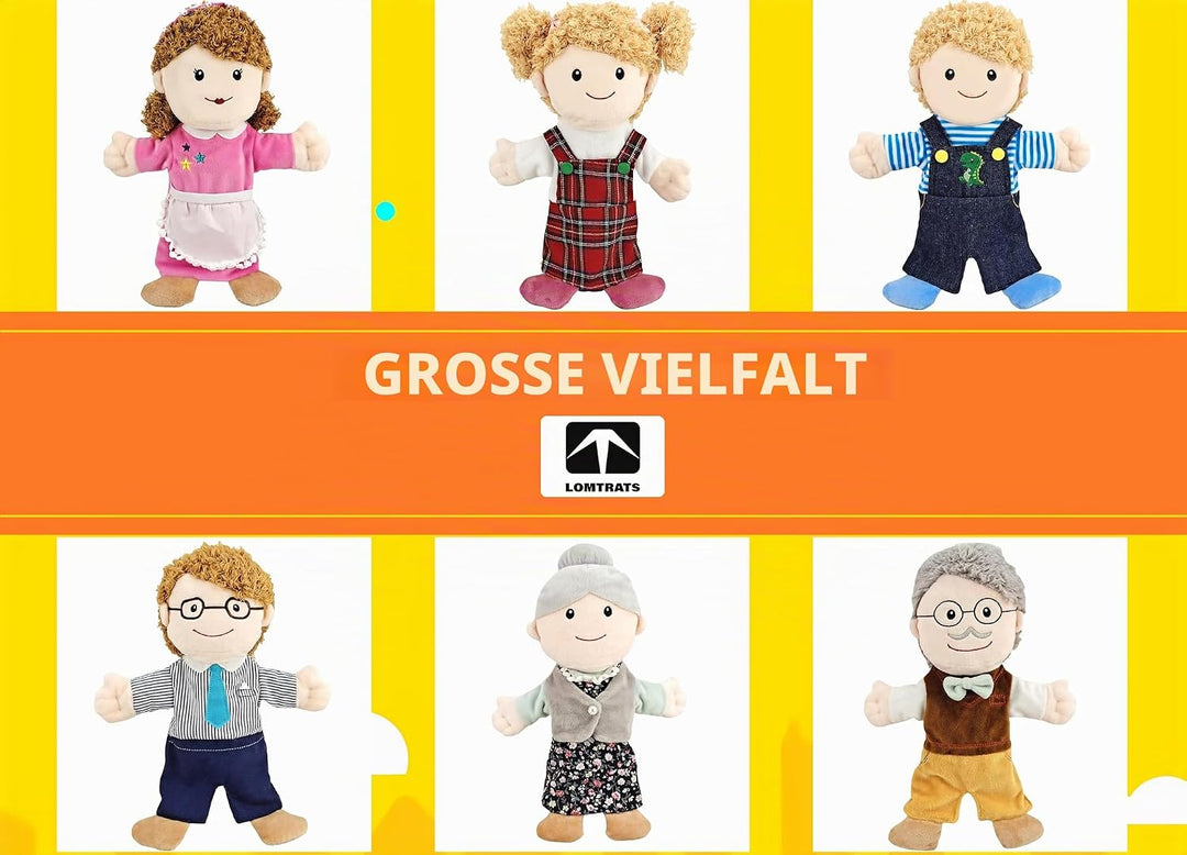 Familien-Handpuppen für Kinder, inklusive Opa, Oma, Vater, Mutter, Tochter, Sohn, perfekt zum Geschi