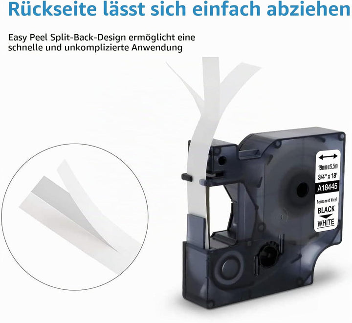 MarkField kompatible Schriftband als Ersatz für Dymo 18445 Rhino Industrie-Vinyletiketten Selbstkleb