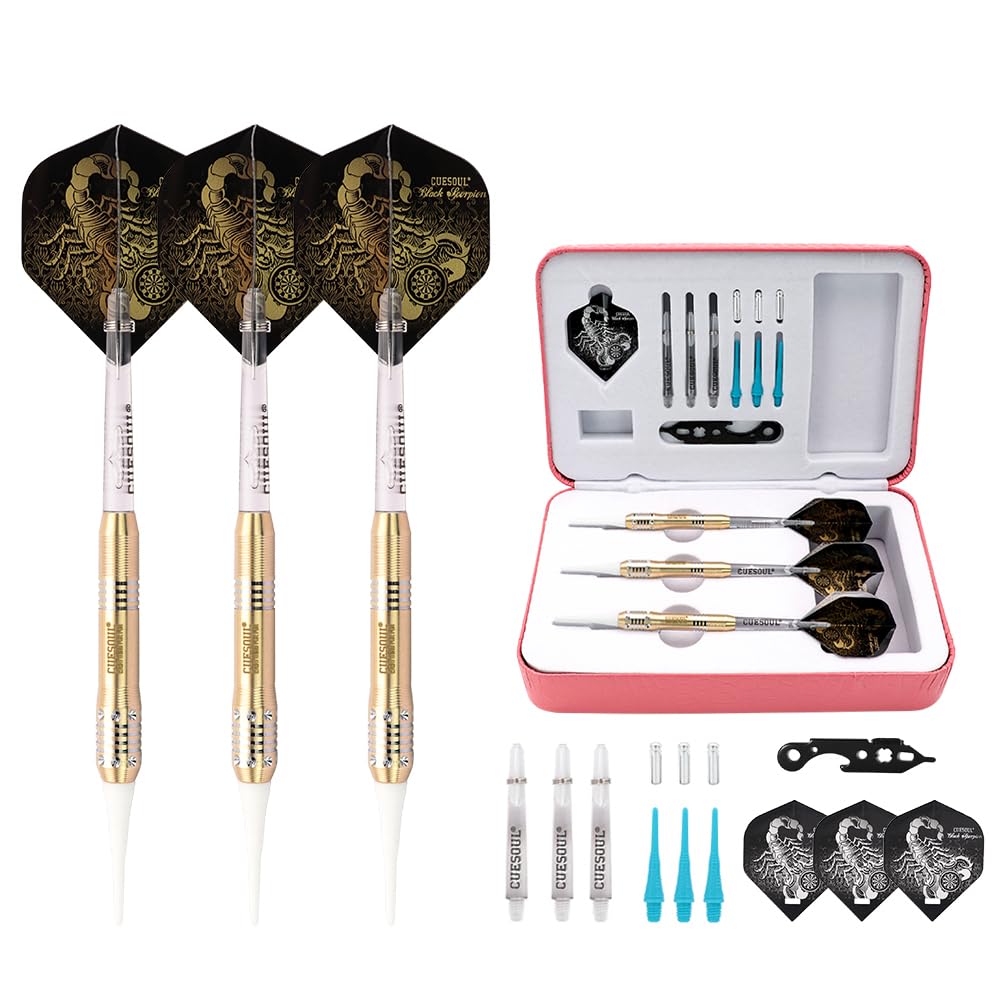 Cuesoul 16 Grams Deluxe Soft Tip Darts Set with Luxury Case（Black Scorpion Series） HX-STL-B2304+D601