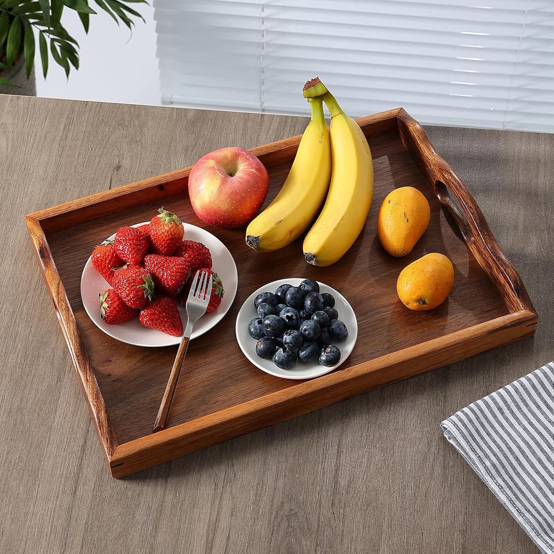 Nature Serviertablett aus Walnussholz, mit Griffen, Massivholz, für Kaffee, Frühstück, Abendessen, O