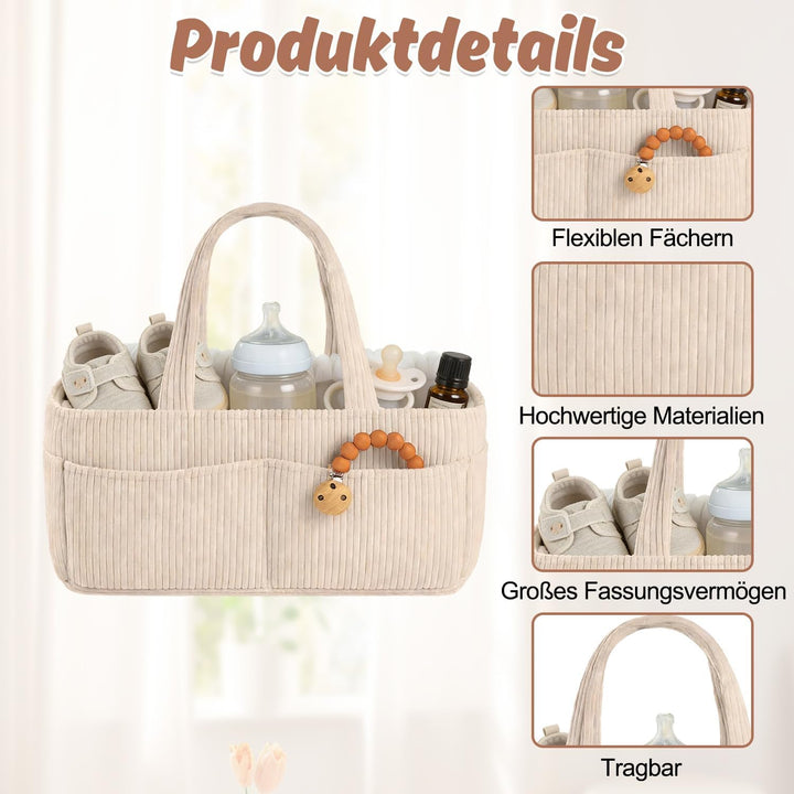 Wickeltisch Organizer, Cord-Kernmaterial Diaper Bag, Wickeltasche Organizer mit Trennwand, Babyparty
