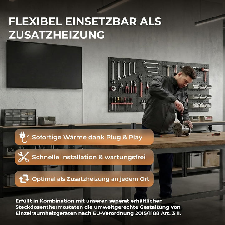 BR Bringer Infrarotheizung 1000 Watt, schwarz - mit Steck-Thermostat - Infrarot Elektroheizung Energ