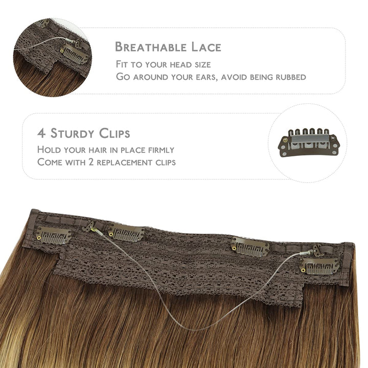 WENNALIFE Secret Hair Extensions Echthaar, 45cm 18 Inch 75g Balayage Schokoladenbraun bis Honigblond