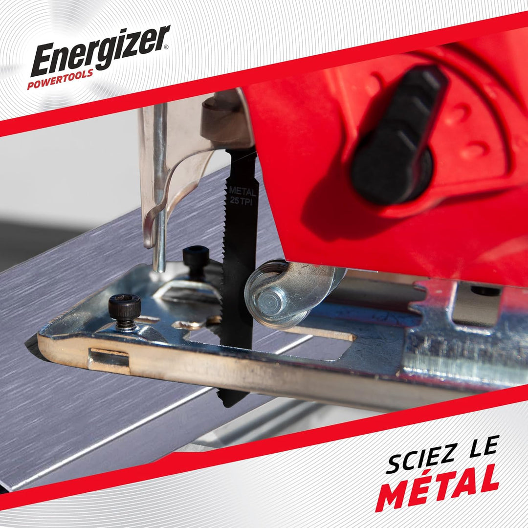Energizer – Akku-Stichsäge 20 Volt – 2300 OPM, Schnitt in Holz 80 mm/Metall 6 mm – Inklusive 2 Akkus