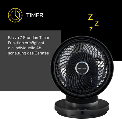 Gutfels Tischventilator VT 66566 sw | 4 Leistungsstufen | Oszillation | Timer-Funktion | LED-Key Tou