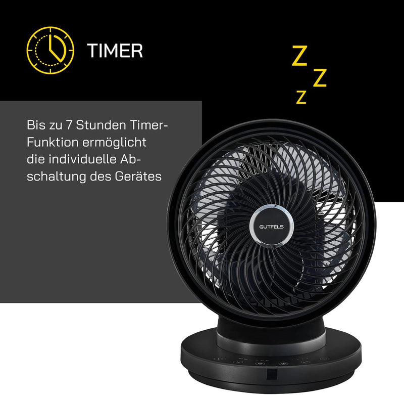 Gutfels Tischventilator VT 66566 sw | 4 Leistungsstufen | Oszillation | Timer-Funktion | LED-Key Tou