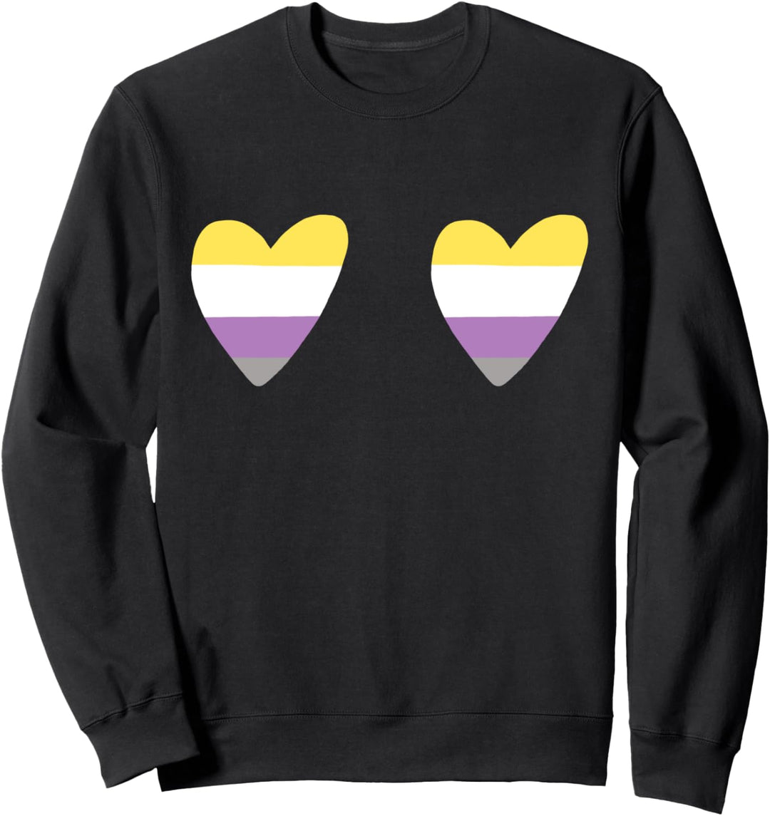 Non-Binary Heart Boobs LGBTQIA Pride Flag Love Illustration Sweatshirt