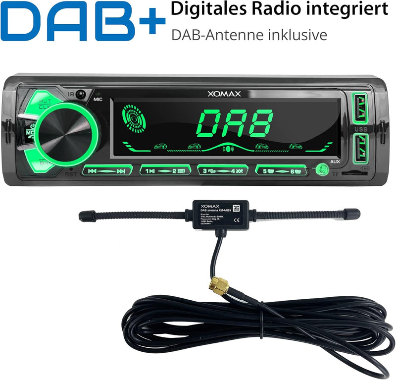 XOMAX XM-RD288 Autoradio mit integriertem DAB+ Tuner, FM RDS, Bluetooth Freisprecheinrichtung, USB,