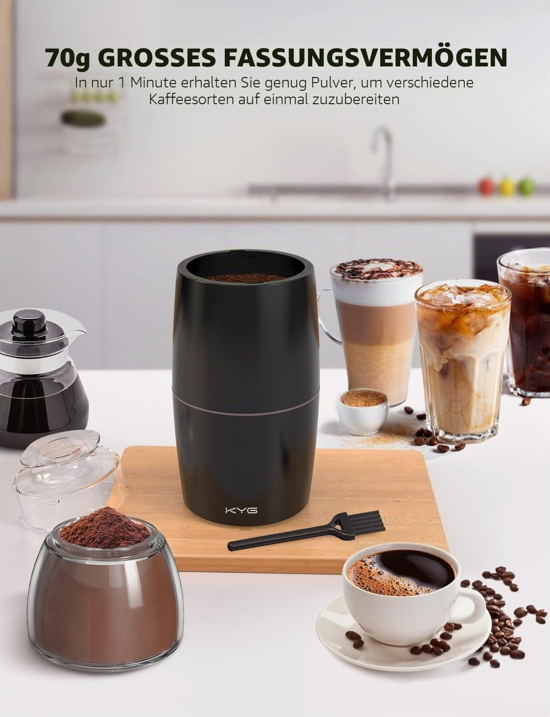 KYG Kaffeemühle Elektrisch 300W Motor 70g Fassungsvermögen Elektrische Propellermühlen Sicherheitssc