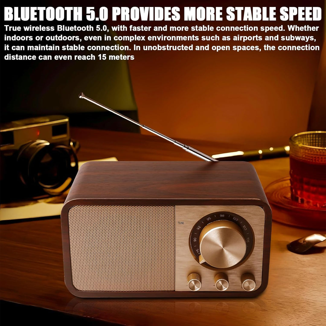 Retro Radio mit Bluetooth, Nostalgie Radio mit 1500mAh Akku wiederaufladbar, USB/TF-Karte/AUX, 5W La