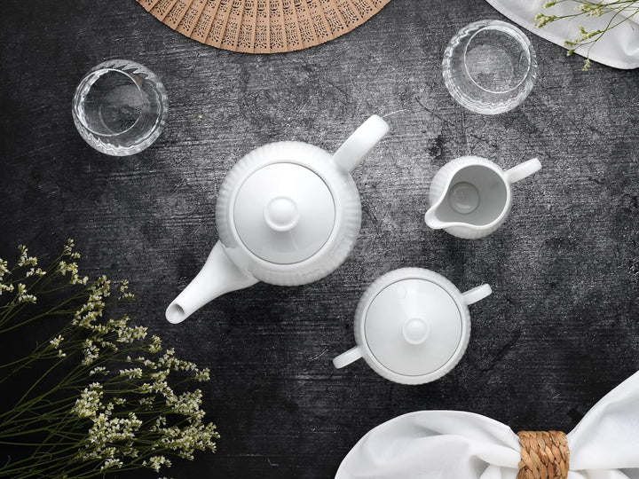 CreaTable 21881 Serie Valenica Geschirrset, Kaffeegarnitur aus Porzellan, Porcelain, Weiss Weiss 3-t