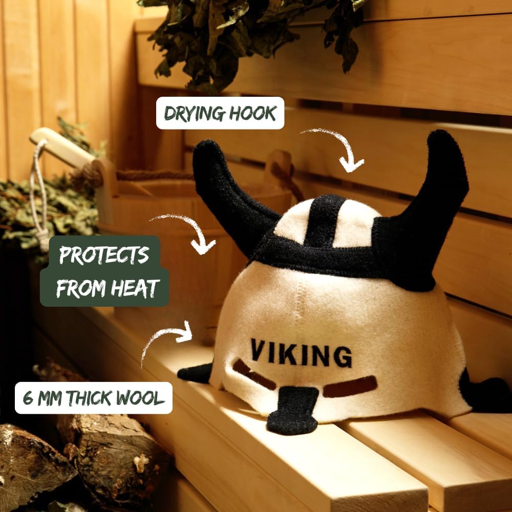 Natural Textile Saunahut 'Sauna Viking' White - 100% organische Wollfilzmützen - Schützen Sie Ihren