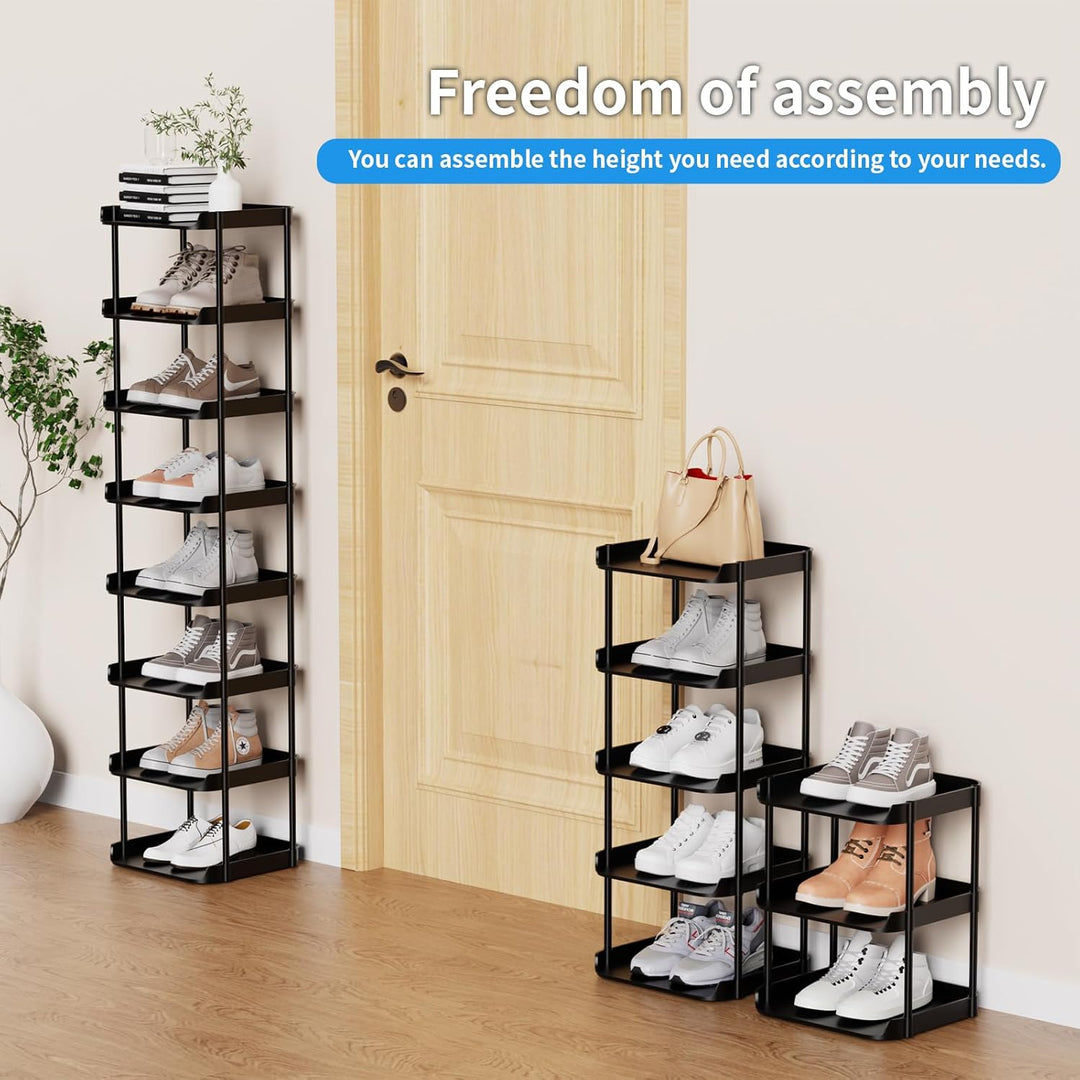 8 Ebenen Schmal Schuhregal, Mehrschichtiges Hoch Schuhregale Platzsparend, Stapelbar Klein Standrega