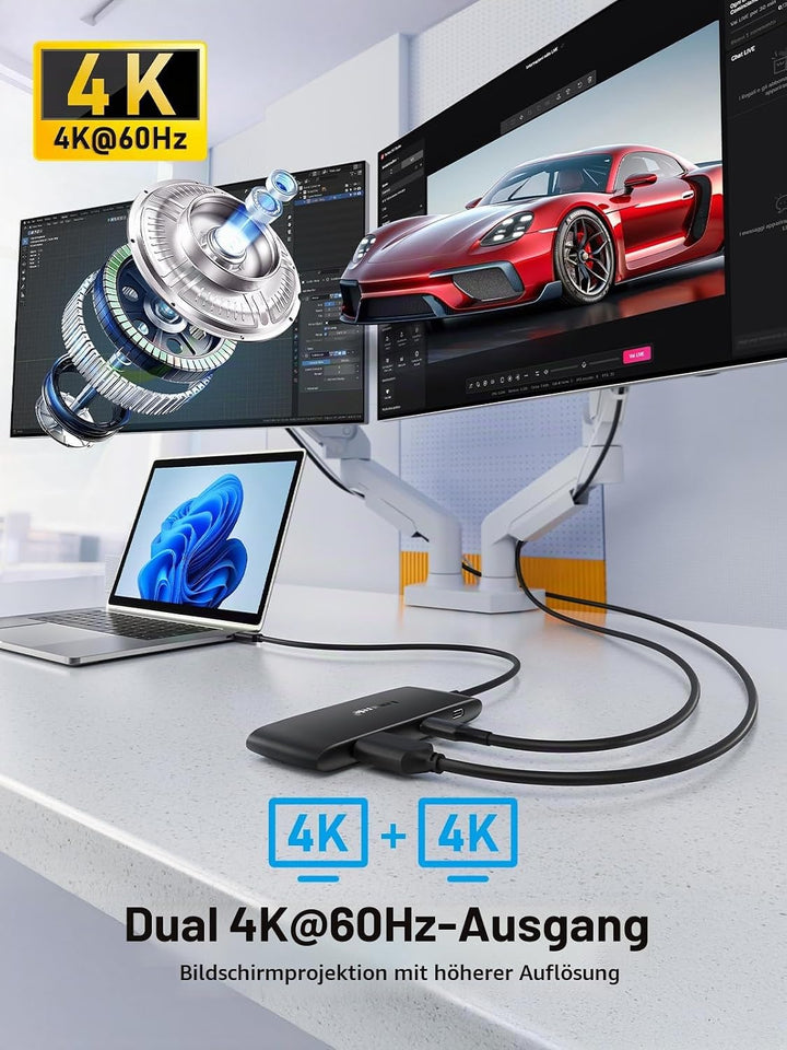Lemorele Docking Station Dual Monitor,7-in-1 USB C Hub with HDMI +USB C DP Adapter 4K@60Hz, 3 USB 3.