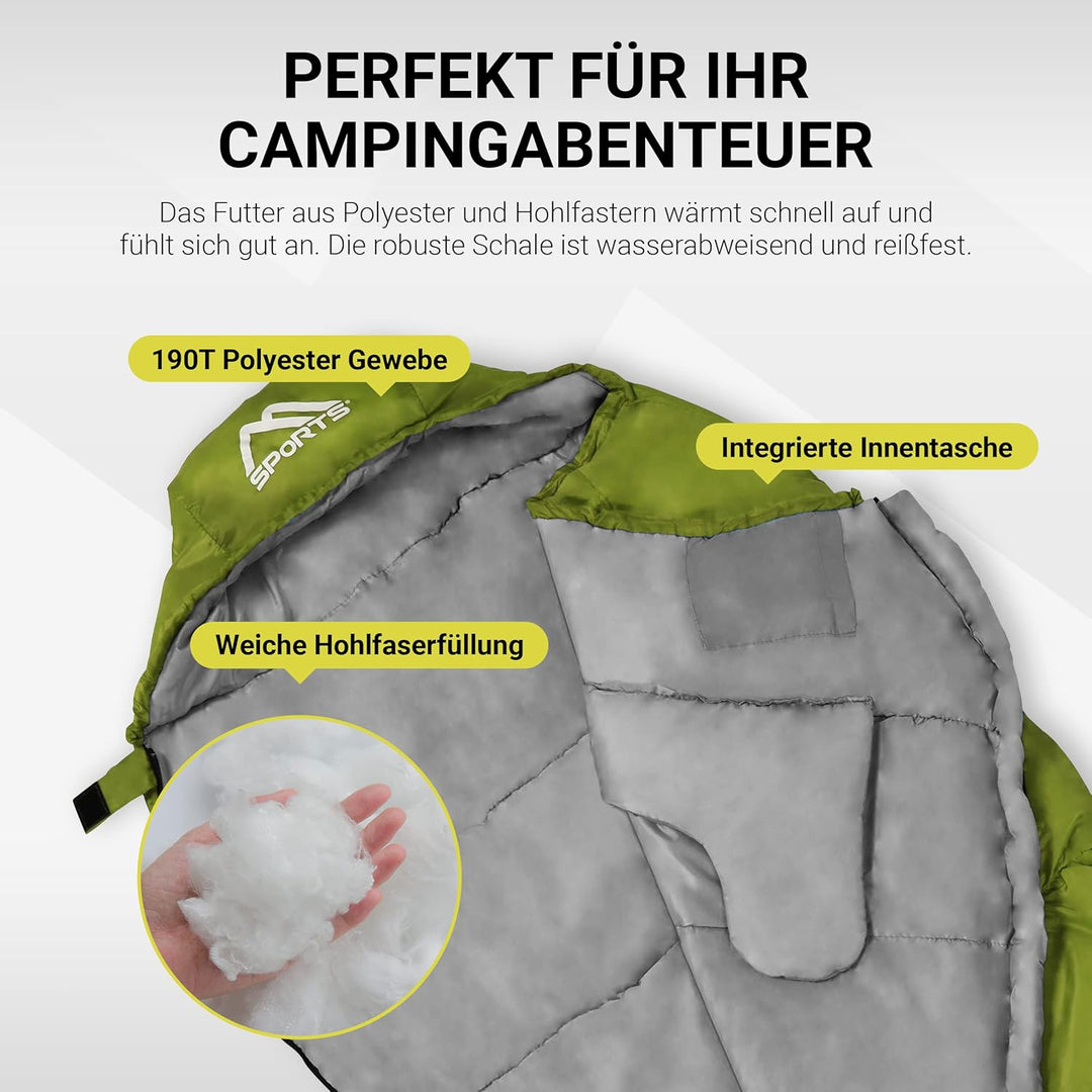 MSPORTS Schlafsack Premium Outdoor inkl. Tragegurt - auswählbar für Frühling/Sommer (200GSM) oder He