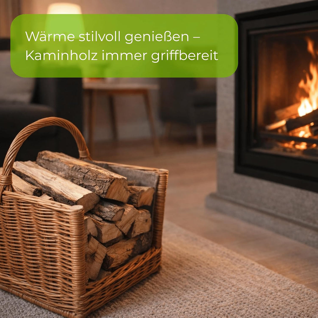 2er Set Kaminholzkörbe Aus Weide 50 x 35 cm + 47 x 30 cm Holzkorb Für Kaminholz Mit Jutefutter Stabi