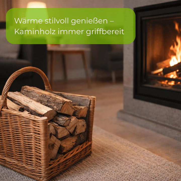 2er Set Kaminholzkörbe Aus Weide 50 x 35 cm + 47 x 30 cm Holzkorb Für Kaminholz Mit Jutefutter Stabi