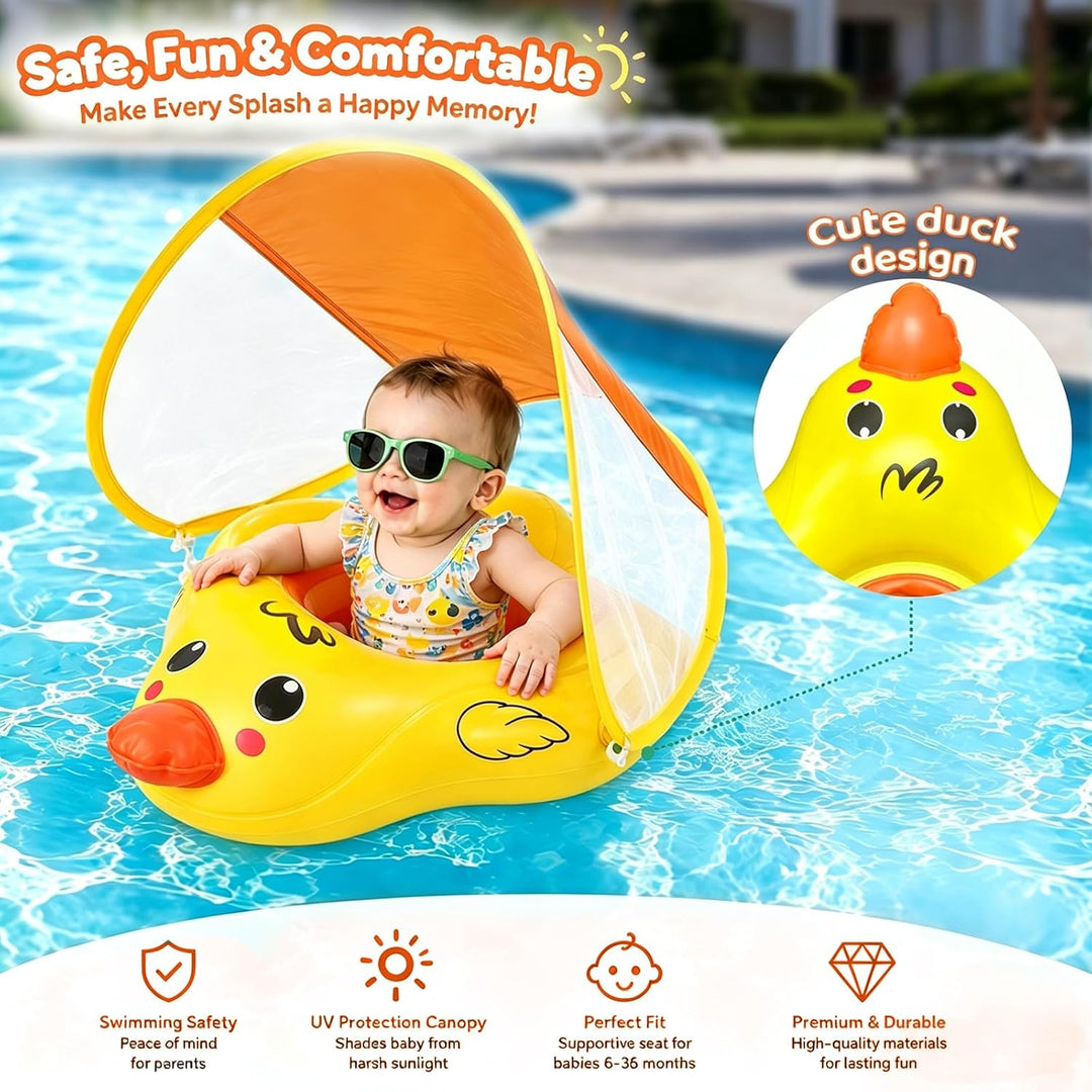 Baby Schwimmring mit Sonnendach, Schwimmring Baby ab 3 Monate, Aufblasbarer Baby Swim Float mit Sich