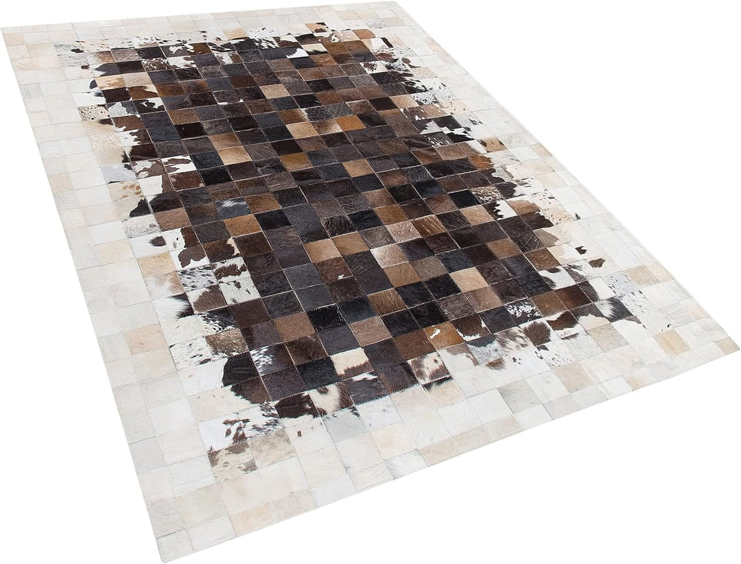 Wohnzimmer Teppich Modern Braun Beige Leder 160 x 230 cm Okculu