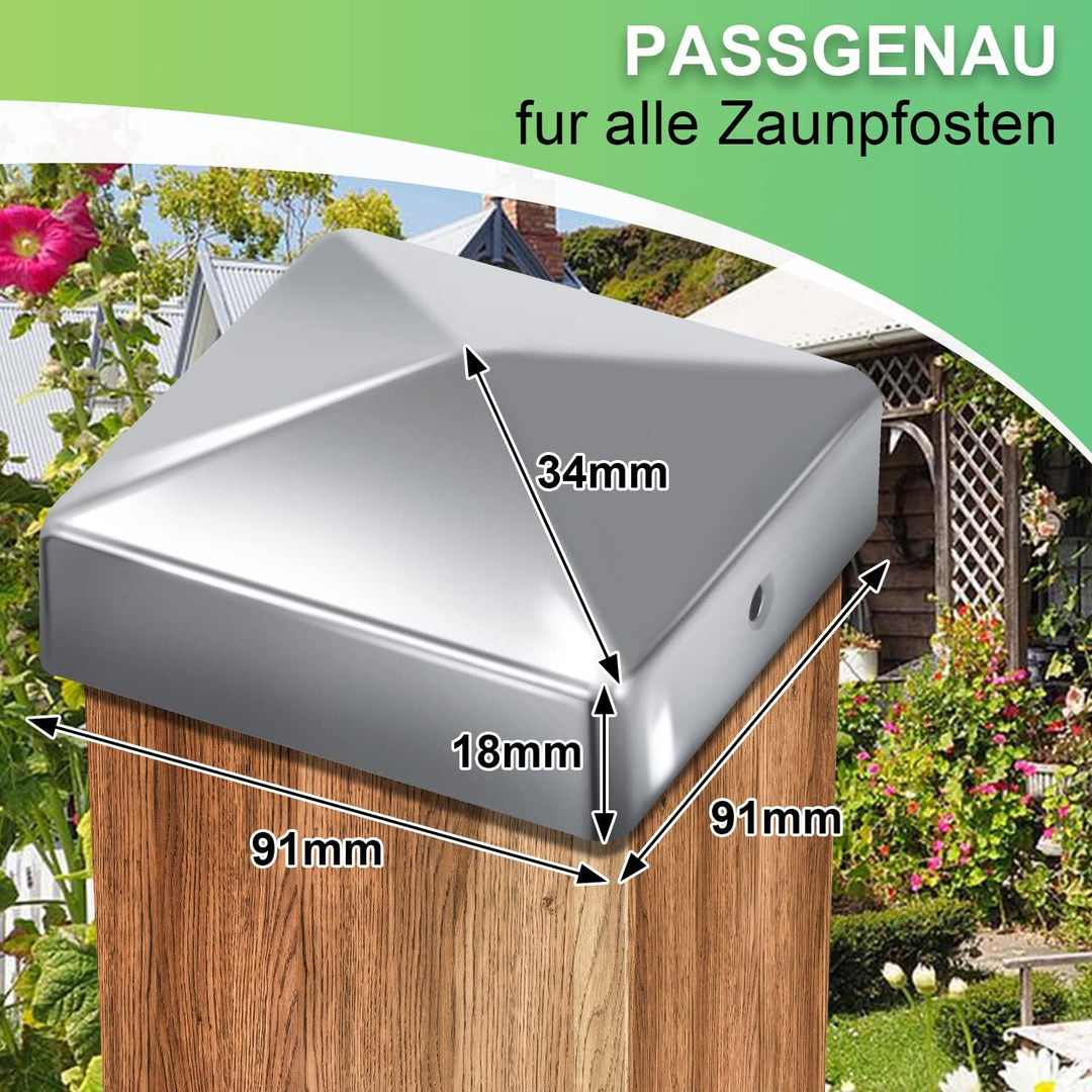 Gimisgu 10 Pfostenkappen 91x91mm Zaunpfosten Metall Zaunpfosten verzinkt Pyramiden Form Pfostenabdec