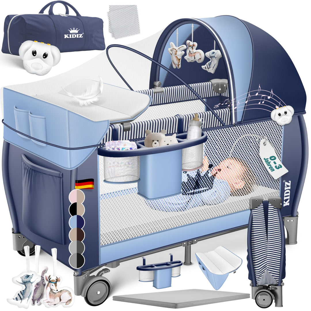 Kidiz® Babybett Reisebett Kinderreisebett klappbar mit Matratze & Räder 120x60, Seiteneingang, Wicke