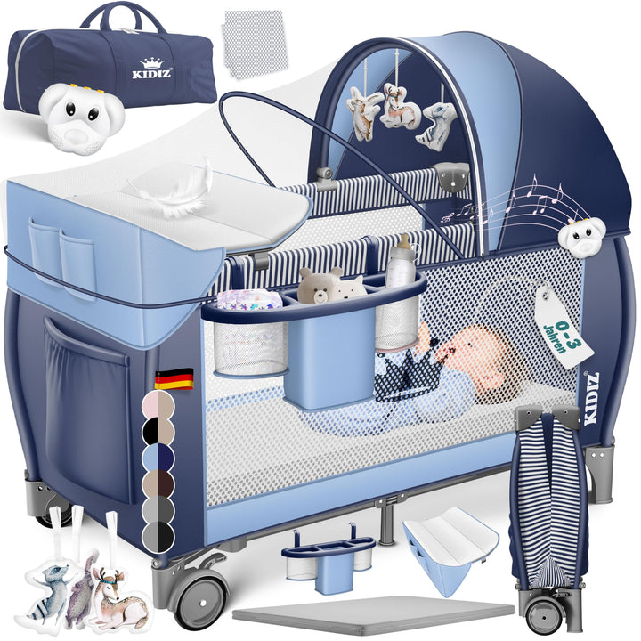 Kidiz® Babybett Reisebett Kinderreisebett klappbar mit Matratze & Räder 120x60, Seiteneingang, Wicke