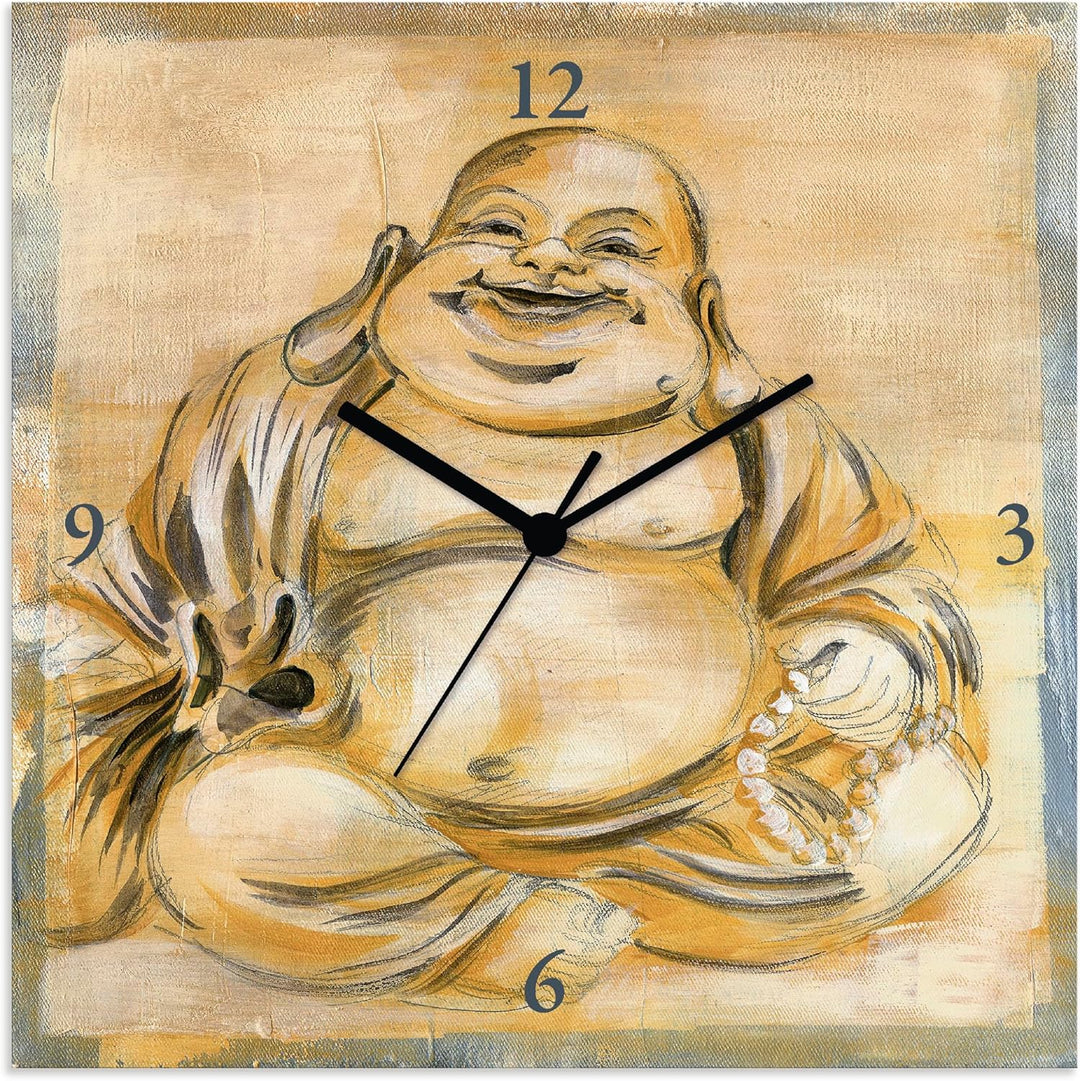 ARTLAND Wanduhr ohne Tickgeräusche Leinwand Funkuhr 30x30 cm Quadratisch Lautlos Buddha Asien Buddhi