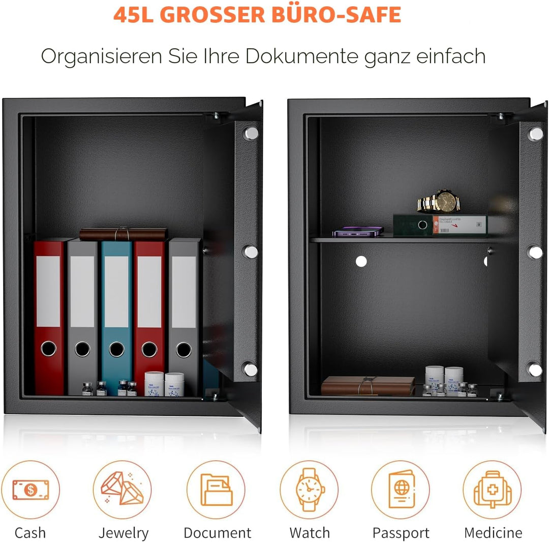 Safe Tresor mit Schlüssel, WASJOYE Möbeltresor mit Schlüssel-Schloss für Zuhause/Büro, 43L Gross Wan
