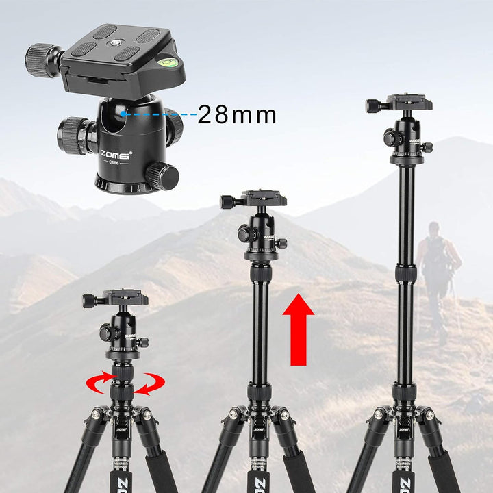 ZOMEI Q666 Kamera Stativ, 155cm Aluminium-Leichtbau Reisestativ, 3-in-1 Fotostativ Makrostativ und E
