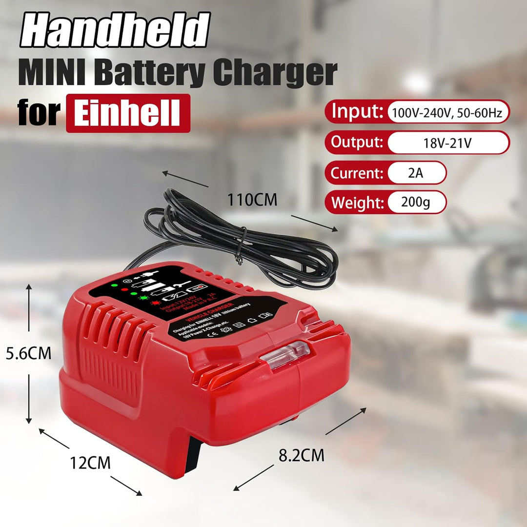 Tragbares Mini Ladegerät Kompatibel mit Einhell 18V Power X-Change Akku für Power X-Change Serie für