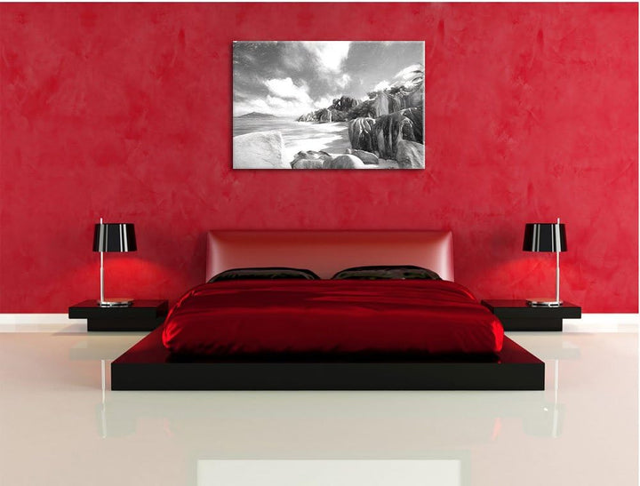 Pixxprint Seychellen Strand Kunst / 100x70cm Leinwandbild bespannt auf Holzrahmen/Wandbild Kunstdruc