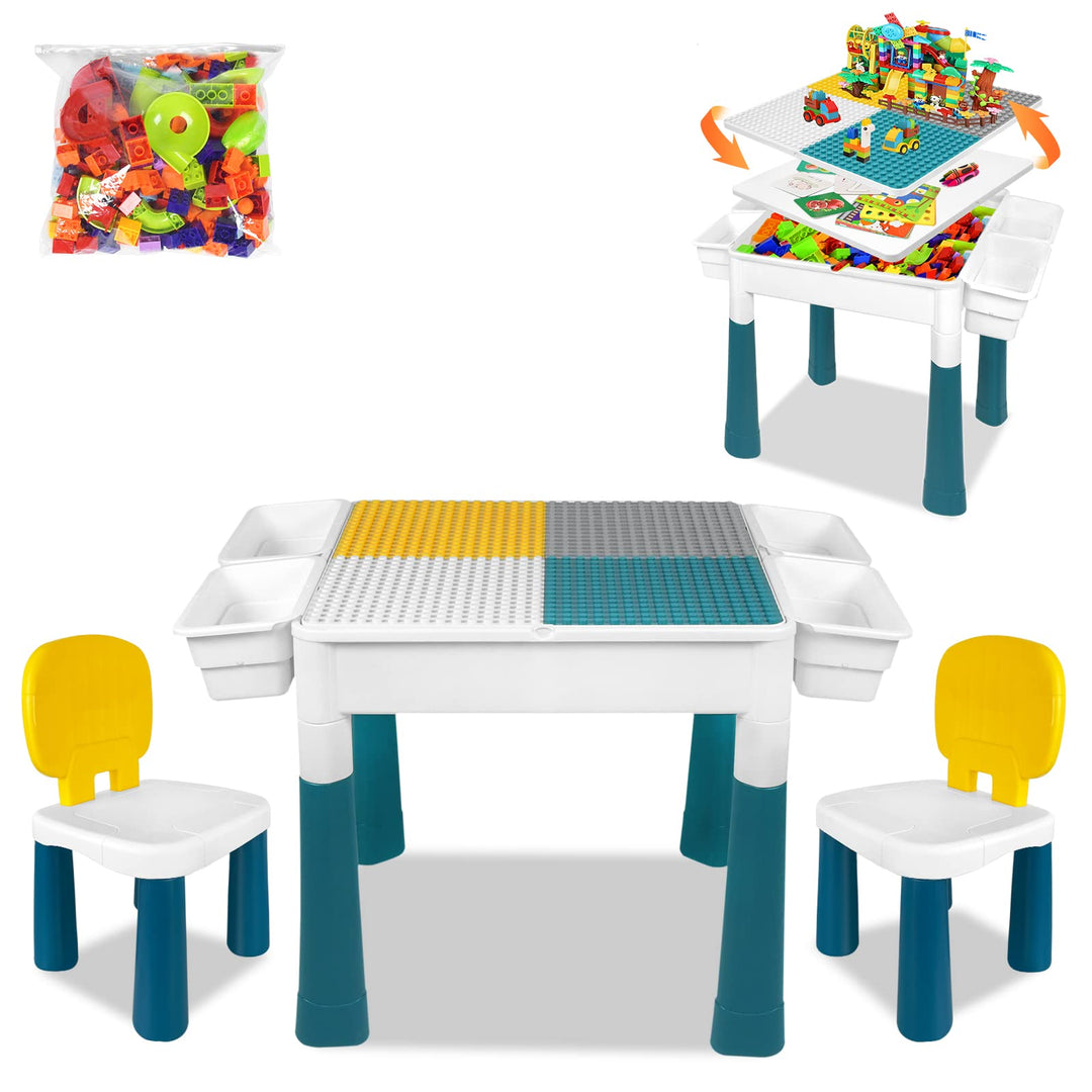 AufuN Höhenverstellbarer Kindertisch mit Stühle Set 6 in 1 Bausteine Spieltisch, Grosse Multifunktio