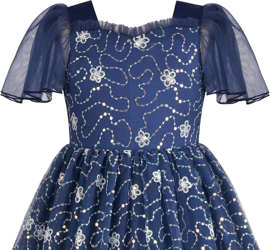 Sunny Fashion Mädchen Kleid Blume Schnüren Saum Hochzeit Erstkommunion Gr. 110-158 10 Jahre Blau, 10