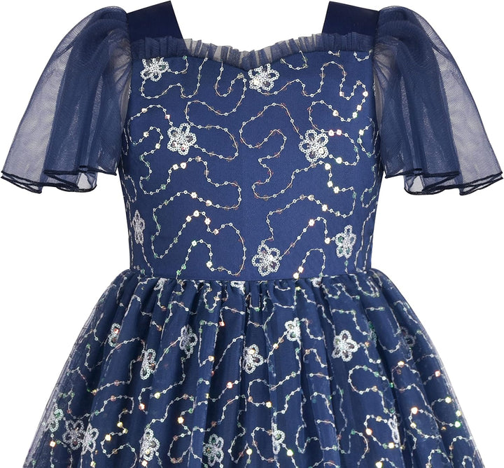 Sunny Fashion Mädchen Kleid Blume Schnüren Saum Hochzeit Erstkommunion Gr. 110-158 10 Jahre Blau, 10