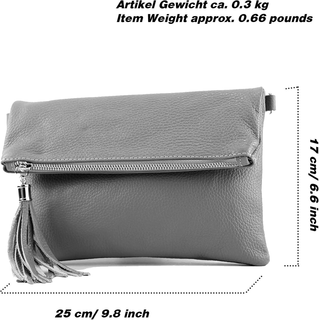 modamoda de - T167 - ital Clutch Umhängetasche Leder Klein Dunkellila, Dunkellila