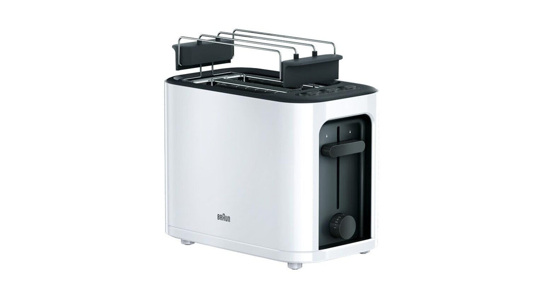Braun HT 3010 WH Toaster | Doppelschlitz | Herausnehmbare Krümelschublade | Aufwärm- und Auftaufunkt