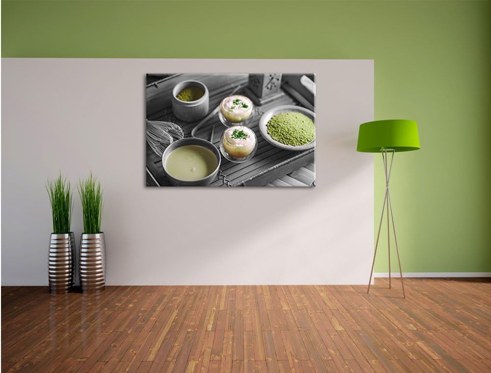 Pixxprint schön dekorierter Matcha Tee als Leinwandbild/Grösse: 100x70 / Wandbild/Kunstdruck/fertig