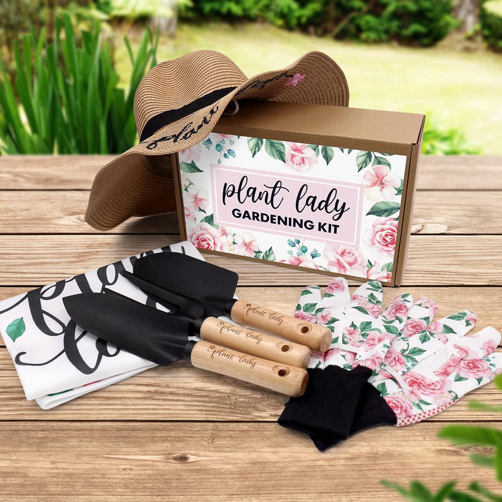 Pflanze Dame Gartenwerkzeug Kit mit Pflanzwerkzeugen Strohhut Blumenschürze Handschuh Frauen Geburts