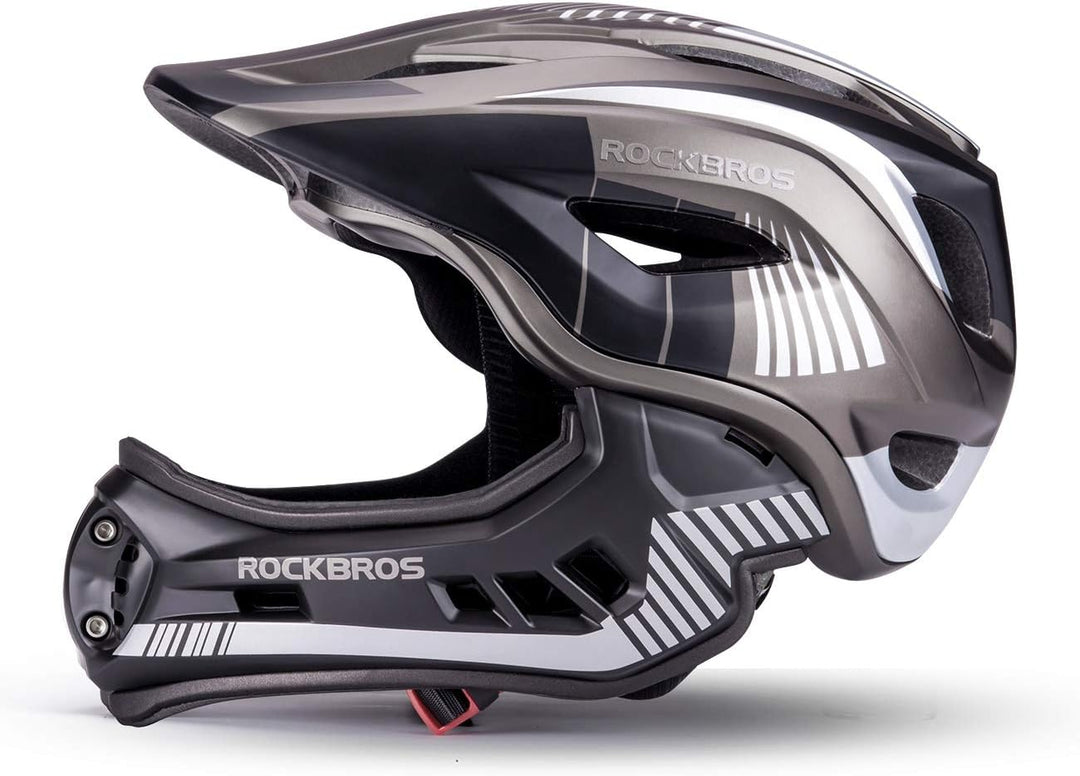 ROCKBROS Kinderhelm Integriert Fahrradhelm Kinder Jugend Fullface Helm mit Abnehmbarem Kinnschutz BM