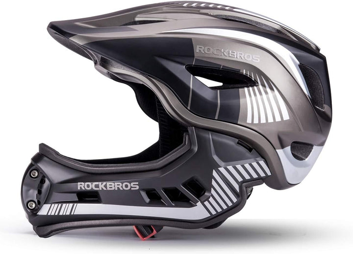 ROCKBROS Kinderhelm Integriert Fahrradhelm Kinder Jugend Fullface Helm mit Abnehmbarem Kinnschutz BM