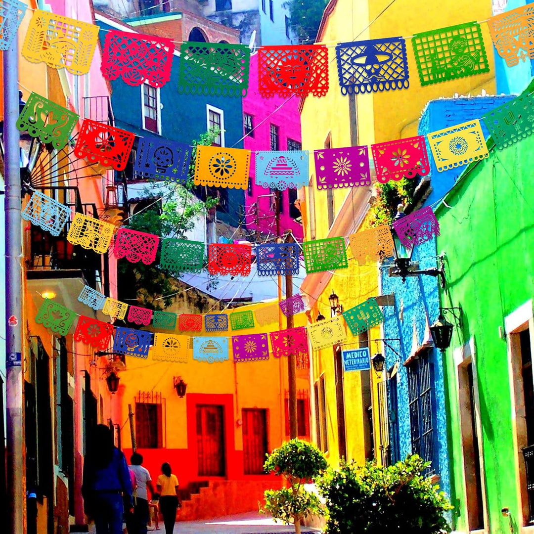 Qpout 4 Stück Mexikanisches Fiesta Party Filzbanner,Tag der Toten, Dia de Los Muertos, Papel Picado,
